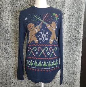 Dec 25th Thermal T-Shirt Christmas Sweater Gingerbread Unisex Sz Small Trees